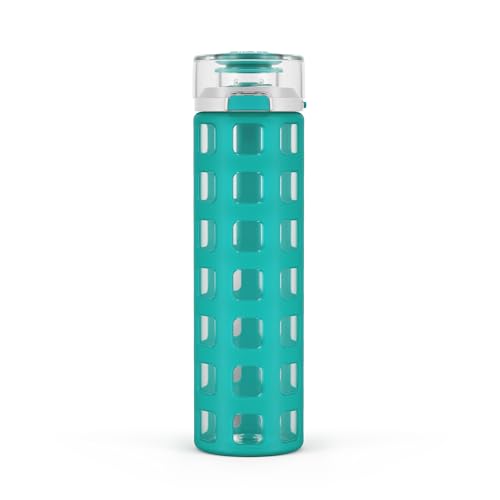 Ello Syndicate 20oz Reusable Glass Water Bottle with One-Touch Leak Proof Flip Lid and Protective Non-Slip Silicone Sleeve and Carry Loop for Coffee, Tea and Water, BPA-free, Dishwasher Safe, Mint - color: Mint
