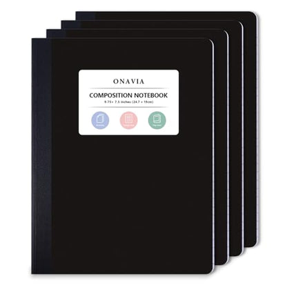 ONAVIA Plastic Composition Notebook College Ruled 4 Pack, 160 Pages, Black | 80 ct, 9.75 x 7.5 in, Poly Comp Books, Waterproof, Durable, Sewn Binding, School Notebooks, Students, Note Taking - color: Black, style: 4 Pack