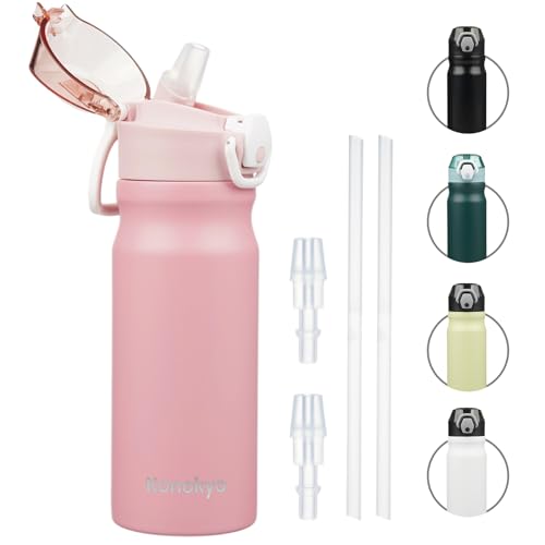 Konokyo 18 oz Insulated Stainless Steel Sports Water Bottle with Straw Lid | BPA-free, leak-proof reusable sports bottle with carry loop for gym, office, hiking, camping, travel & hydration - color: Pink, size: 18 Ounces