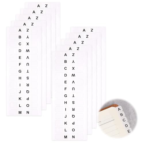 A-Z 26 White Letters Tabs Sticky Alphabet Tabs, 260 Pcs Self Adhesive Page Tabs Alphabetical Tabs Indexes for Books, Dictionary, Notes, File (10 Sheets) - color: White