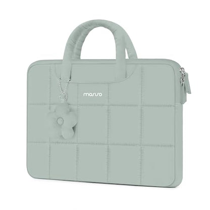 MOSISO Laptop Case 13.3 inch,13-13.3 inch Puffy Laptop Sleeve Compatible with MacBook Neo 13/Air 13 13.6/Pro/Pro 14,HP Dell ASUS Lenovo,Rectangle Quilted Bag with Handle&Flower Pendant, Antique Green - color: Antique Green, size: 13.3 inch