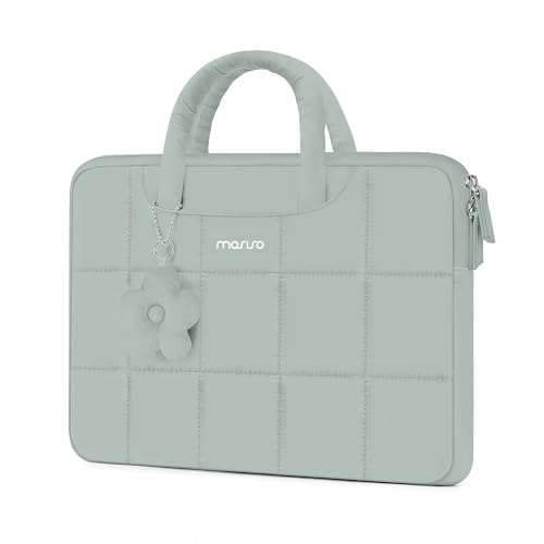 MOSISO Laptop Case 13.3 inch,13-13.3 inch Puffy Laptop Sleeve Compatible with MacBook Neo 13/Air 13 13.6/Pro/Pro 14,HP Dell ASUS Lenovo,Rectangle Quilted Bag with Handle&Flower Pendant, Antique Green - color: Antique Green, size: 13.3 inch
