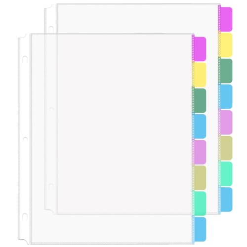 HABGP 16Pcs/2 Set Clear Sheet Protectors for 3 Ring Binder Letter Size, 8 Tab Plastic Dividers With Pockets and Tabs, Page Protectors 8.5x11 - size: 2 Set (16 Pcs)
