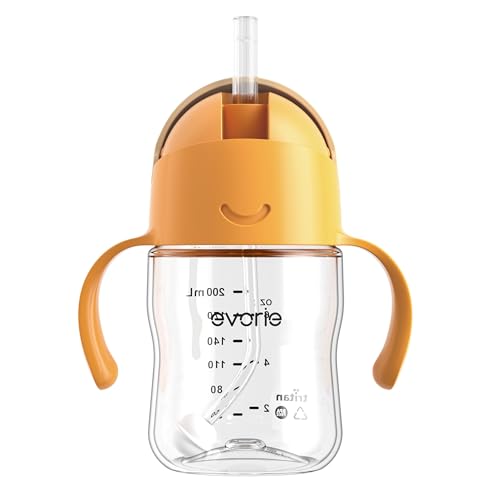 Evorie Tritan Weighted Straw Cup Baby Training Cup, Spill Proof, 7 Oz, 6M+ | BPA & BPS-Free, First learning cup, 360° drinking, Dishwasher safe, Durable Sippy Cup, Apricot - color: Apricot