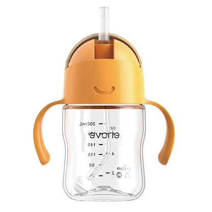 Evorie Tritan Weighted Straw Cup Baby Training Cup, Spill Proof, 7 Oz, 6M+ | BPA & BPS-Free, First learning cup, 360° drinking, Dishwasher safe, Durable Sippy Cup, Apricot - color: Apricot