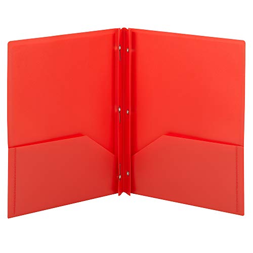 Smead Poly Two-Pocket Folder, Three-Hole Punch Prong Fasteners, Letter Size, Red, 3 Per Pack (87730) - color: Red