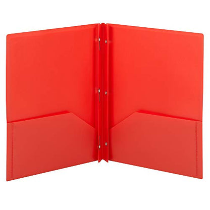 Smead Poly Two-Pocket Folder, Three-Hole Punch Prong Fasteners, Letter Size, Red, 3 Per Pack (87730) - color: Red