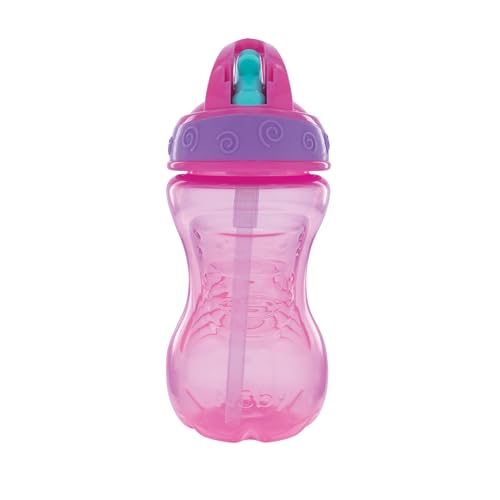 Nuby Flip-It Hard Straw Cups with Vari-Flo Straw - (2 Pack) 10 oz - Spill-Resistant - 12+ Months - Aqua/Pink - color: Pink & Aqua