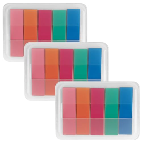 Essex Wares - 300 Pieces - Transparent Sticky Notes Tabs with Case - 5 Bold Colors - 3 Cases - 1.8" x 0.4" - 60 Pieces Each Color - Pop Up Index Tabs - Book Flags for Annotating - Book Sticky Tabs - color: Bold Colors