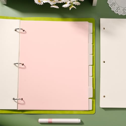 8 Tab Pink Binder Dividers, Plastic Binder Dividers for 3 Ring Binders, 8.3 x 11 Inch Index Divider for Binders, 3 Hole Punched Page Divider for Office School Notebooks - color: Pink