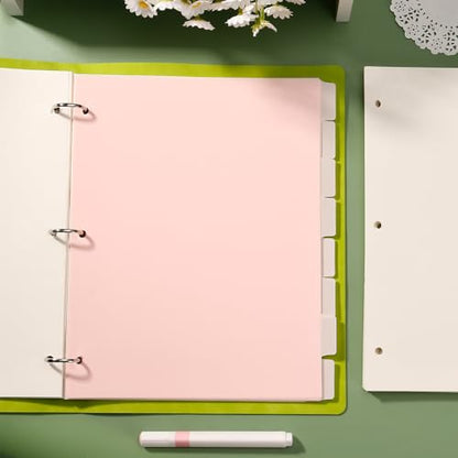 8 Tab Pink Binder Dividers, Plastic Binder Dividers for 3 Ring Binders, 8.3 x 11 Inch Index Divider for Binders, 3 Hole Punched Page Divider for Office School Notebooks - color: Pink