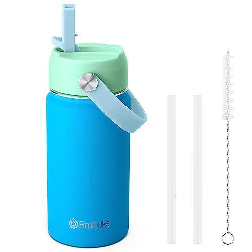 Fimibuke Kids Insulated Water Bottle, 14oz BPA FREE 18/8 Stainless Steel Travel Tumbler Double Wall Vacuum Leak Proof Kids Cup with Straw Metal Water Bottle for School Boys Girls(1 Pack, Pool) - color: B18. Pool