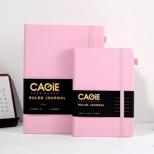 CAGIE Pink Journal Notebook for Women, 320 Pages College Ruled Notebook, 100 Gsm Paper Thick Lined Journal, A5 Hardcover Leather Journals for Writing, 5.7x8.3 In - color: Pink, style: Lined A5