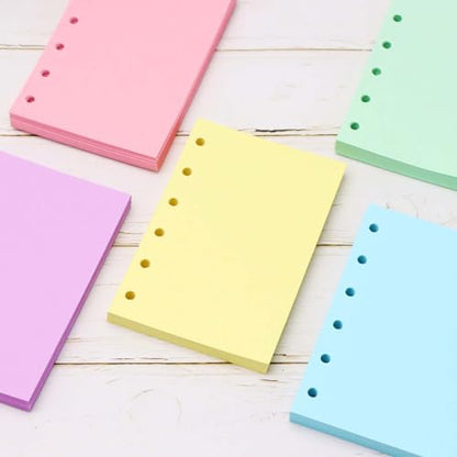 AxeWoodz A7 Colorful Refill Paper 250 Sheets Blank Loose Leaf Papers 5 Light Colors 6 Hole Notebook Refills 6 Ring Binder Filler Paper - color: Light Color