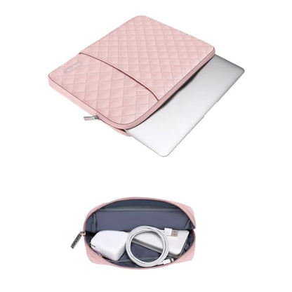 MOSISO Laptop Case 13.3 inch, 13-13.3 inch Laptop Sleeve Compatible with MacBook Air/Pro 13 / Pro 14, HP Dell Acer ASUS Lenovo,Square Quilted Vertical Computer Bag with Pocket&Small Case, Chalk Pink - color: Chalk Pink, size: 13.3 inch