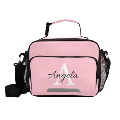 Custom Student Lunch Bag for Boys Girls Pink Solid Color Personalized Name Lunch Box Insulated Cooler Bag for School Picnic Office - color: Multi19