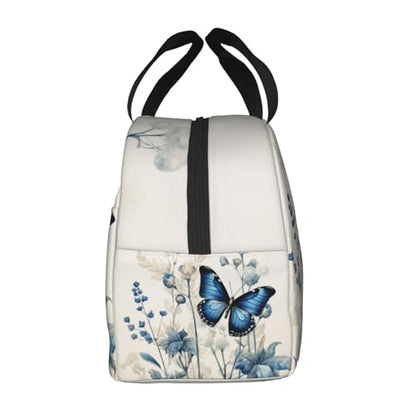 Lunch Bag Butterfly Blue Flower Boho Insulated Lunch Box Reusable Cooler Tote for Adults Student Girl Boy Work Office School Picnic Over 3 Years Old - color: B0388