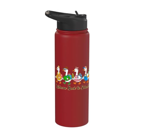 Funny Silly Goose Back To School Student Classroom Theme Stainless Steel Insulated Water Bottle - color: Red