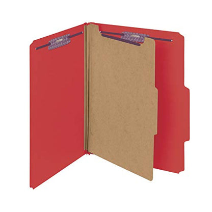Smead Pressboard Classification File Folder with SafeSHIELD Fasteners, 1 Divider, 2" Expansion, Letter Size, Bright Red, 10 per Box (13731) (Pack of 1) - color: Bright Red