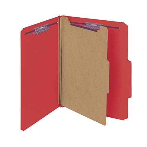 Smead Pressboard Classification File Folder with SafeSHIELD Fasteners, 1 Divider, 2" Expansion, Letter Size, Bright Red, 10 per Box (13731) (Pack of 1) - color: Bright Red