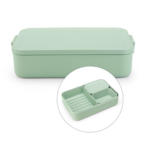 Brabantia Make & Take Bento Lunch Box (Jade Green) 2 Compartments & Lidded Pot, Lift-Out Tray Divider, BPA-Free, Airtight Snap Locks, Microwave & Freezer Safe, Travel Meal Prep Container, 68oz - color: Jade Green, style: Bento Lunch Box