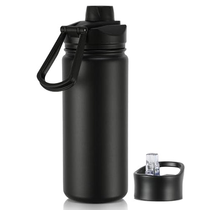 16 oz Insulated Water Bottle with Straw Lids, Stainless Steel Kids Water Bottles for School, Double Wall Vacuum Metal Water Bottle with Straw & Wide Mouth Lid, Black 1 Pack - color: Black, size: 16 Ounces