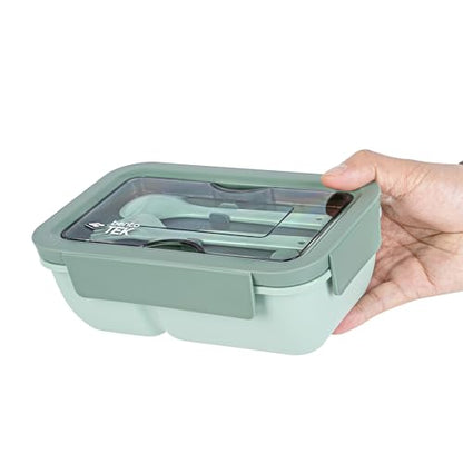 Bento Tek 30 Ounce Bento Box, 1 Stackable 3 Compartment Lunch Container - With Fork And Knife, Does Not Contain BPA, Green Plastic Reusable Lunch Box, Microwavable, Dishwashable - Restaurantware - size: 1 Count, style: 30 oz - Green