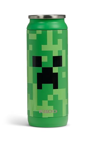 Igloo MineCraft Creeper 16 oz Stainless Steel Hydration Can, Insulated Water Bottle, Reusable Travel Mug - color: 16 Oz Creeper