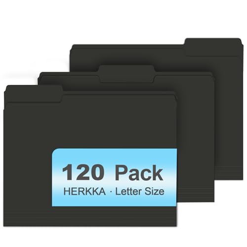 File Folder, HERKKA 120 Pack 1/3 Cut Tab File Folders, File Folders Great for Organizing and Filing, Letter Size, Black - color: Black