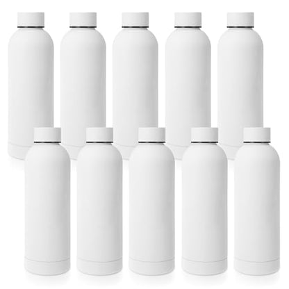 Bokon 10 Pcs Stainless Steel Water Bottle Bulk Teacher Employee Appreciation Gifts School Double Layer Vacuum 17 oz Small Mouth Sport Insulated Metal Reusable Flask Leakproof Lid - color: White