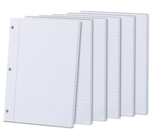 300 Sheets Loose Leaf Paper 8" x 10.5" College Wide Rule Filler Notebook Paper 3-Hole Punched White Lined Paper for 3-Ring Binders Notepad Writing Note-Taking Ideal for Home, School, Office - color: White