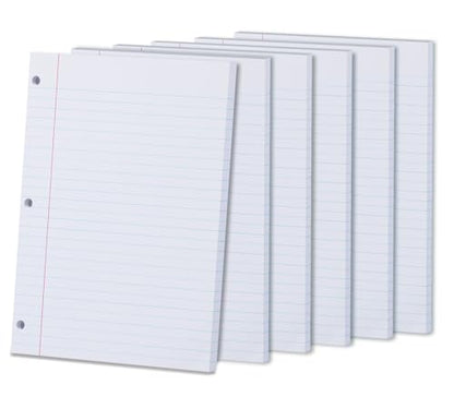 300 Sheets Loose Leaf Paper 8" x 10.5" College Wide Rule Filler Notebook Paper 3-Hole Punched White Lined Paper for 3-Ring Binders Notepad Writing Note-Taking Ideal for Home, School, Office - color: White