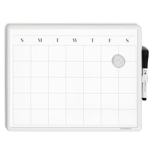 U Brands Magnetic Monthly Calendar Whiteboard, 14" x 11", Dry Erase Monthly Planner Board, Magnetic Calendar for Home, Office, Kitchen, Classroom, Includes Marker & Magnet - color: White
