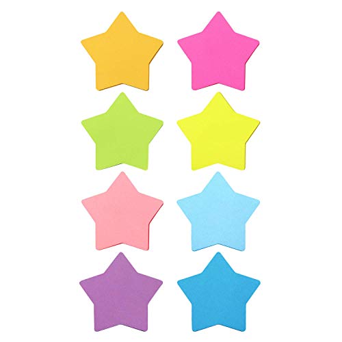 SIMONA Star Shape Sticky Notes 3x3 Inch, 8 Bright Colors, 600 Sheets | Cute Design Self-Sticky Note Pads, 8 Multiple Colors Sticky Notes for Office, School, Family - color: 8 Pads