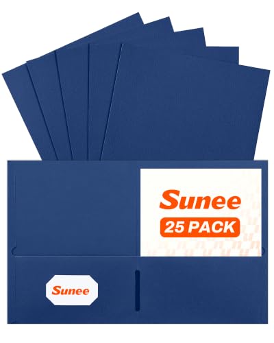 SUNEE Folders with Pockets(25 Pack, Navy Blue), 2 Pocket Folders Fit Letter Size Paper, Paper File Folder for School Office Home Business - color: Navy Blue
