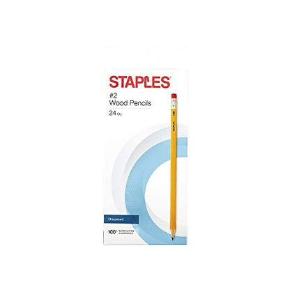 STAPLES 2072146#2 Pre-Sharpened Wood Pencils Yellow 24/Pk (29046)