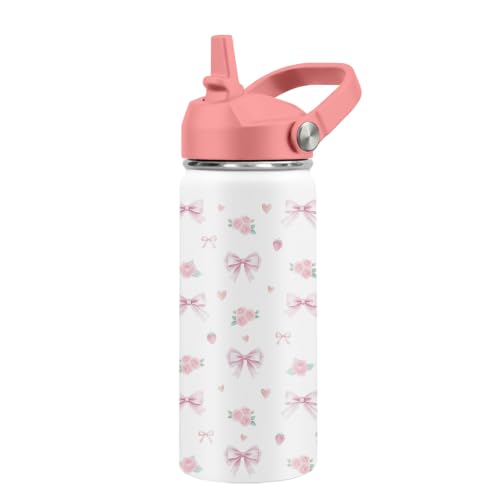 Kids Water Bottle Insulated - Coquette Bows Water Bottle for Kids, 16oz Stainless Steel Insulated Water Bottles with Straw Lid, Leakproof BPA-Free Pink Bows Water Bottles for Home Travel Sports - color: Bows#white, size: 16 Ounces