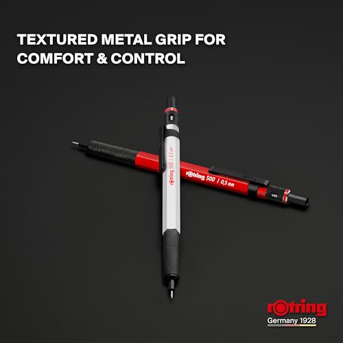 Rotring 500 Mechanical Pencil, Red and White Hexagonal Plastic Barrel and Non-Slip Textured Metal Grip, 0.5mm, HB Lead, 1 Count - color: Red & White