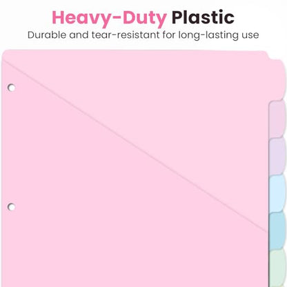 Sooez 8-Tab Binder Dividers with Two Pockets, 8 Tabs Dividers for 3 Ring Binder Organizers, 3-Hole Plastic Sheets Protectors for US Letter Size, School, College, Office Supplies, Pastels, Set of 1 - size: 1 Set