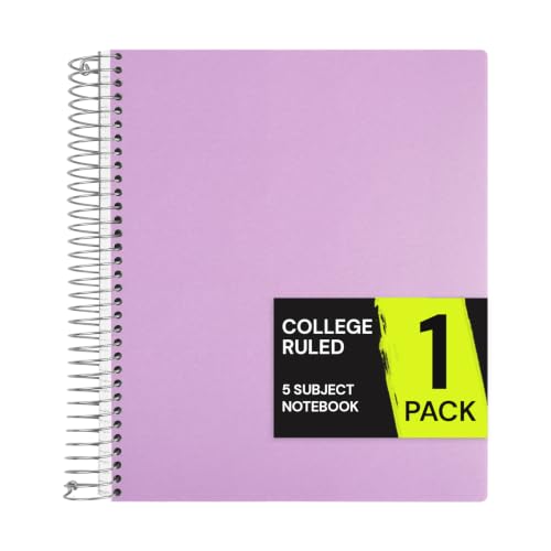 ONAVIA 5 Subject Spiral Notebook College Ruled, 400 Pages, Purple | 200 Sheets, 9 x 11 in, 6 Pack Waterproof Plastic Cover, Durable, School Notebooks, Classroom, Teachers - color: Purple