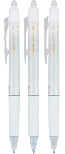 PILOT Frixion Erasable Pens 0.5 Ball Clicker Gel Ink Retractable Pen - Extra Fine Point - White Barrel - Black Ink - Pack Of 3 Pens And 6 Refills