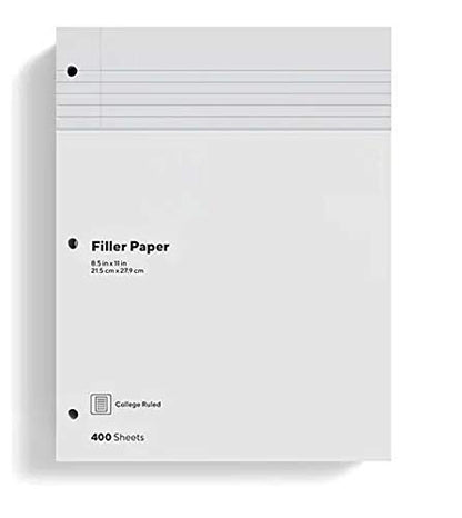 1InTheOffice Loose Leaf Paper College Ruled, Filler Paper 8 1/2" x 11", 400 Sheets (400 Sheets) (Pack of 2) - size: 400 Sheets (Pack of 2)