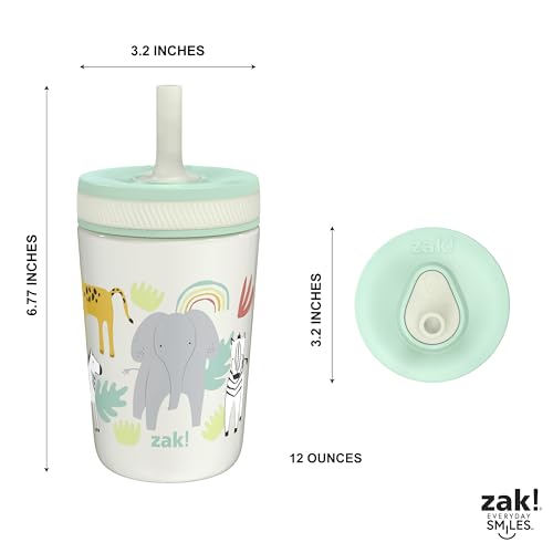 Zak Designs Kelso Toddler Cups For Travel or At Home, 12oz Vacuum Insulated Stainless Steel Sippy Cup With Leak-Proof Design is Perfect For Kids (Safari) - color: Safari