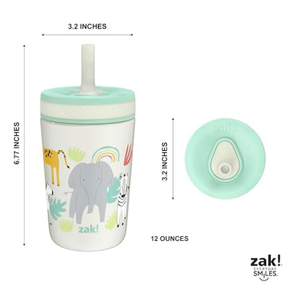 Zak Designs Kelso Toddler Cups For Travel or At Home, 12oz Vacuum Insulated Stainless Steel Sippy Cup With Leak-Proof Design is Perfect For Kids (Safari) - color: Safari
