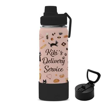18oz Kikis Delivery Service Water Bottle with 2 Lids (Spout and Straw Lid), Kids Insulated Stainless Steel Cats Tumbler Cup, Kiki's Delivery Service Merchandise Gifts for Women Teen Girl - color: Cat-2