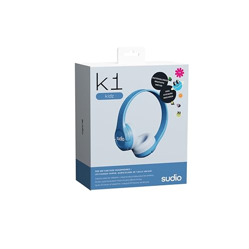Sudio K1 Kids Wireless Headphones - Safe Volume Limit, Lightweight, Adjustable Fit, Bluetooth 5.0, Long Battery Life, Ideal for Children - Comfortable Over-Ear Design. (Blue)