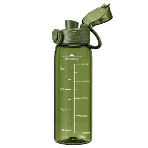 GOPPUS 20oz Kids Water Bottle with Time Marker & Handle, Tritan BPA-Free, Reusable Leakproof Anti-Dust Everyday, Clear Kids Water Bottles For School,Car Travel, Gifts Boys Girls(Olive Green) - color: Olive Green