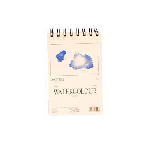 Hartem - Watercolor Paper | Wirebound Pad of 20 Sheets | 300g/m2 Weight | Size A6 (14,8 x 10,5 cm) - Artist Paper for Adults and Students - Watercolors, Mixed Media, Markers and Art Journaling - size: A6 (14,8 x 10,5 cm)