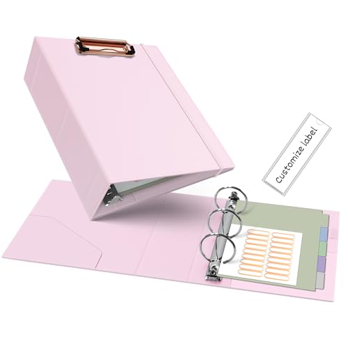 Ospelelf Mini 3 Ring Binder 5.5" x 8.5", 2 Inch Clipboard Binder with Dividers, Professional Leather Binders Organizer for Office, School, Pink - color: Pink, size: Mini 2in（ 5.5" x 8.5"）