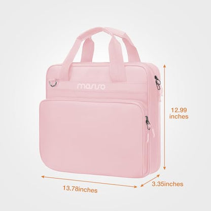 MOSISO 3 Ring Zipper Binder, 2 inch O-Ring Binder Organizer 500 Sheets Capacity Multiple Pockets Bag for Office with Handle & Shoulder Strap Compatible with 13 inch Laptop/Tablet, Pink